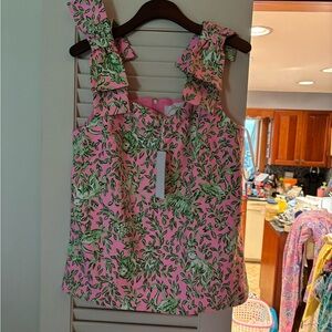 Floral Pink and Green Sleeveless Top
